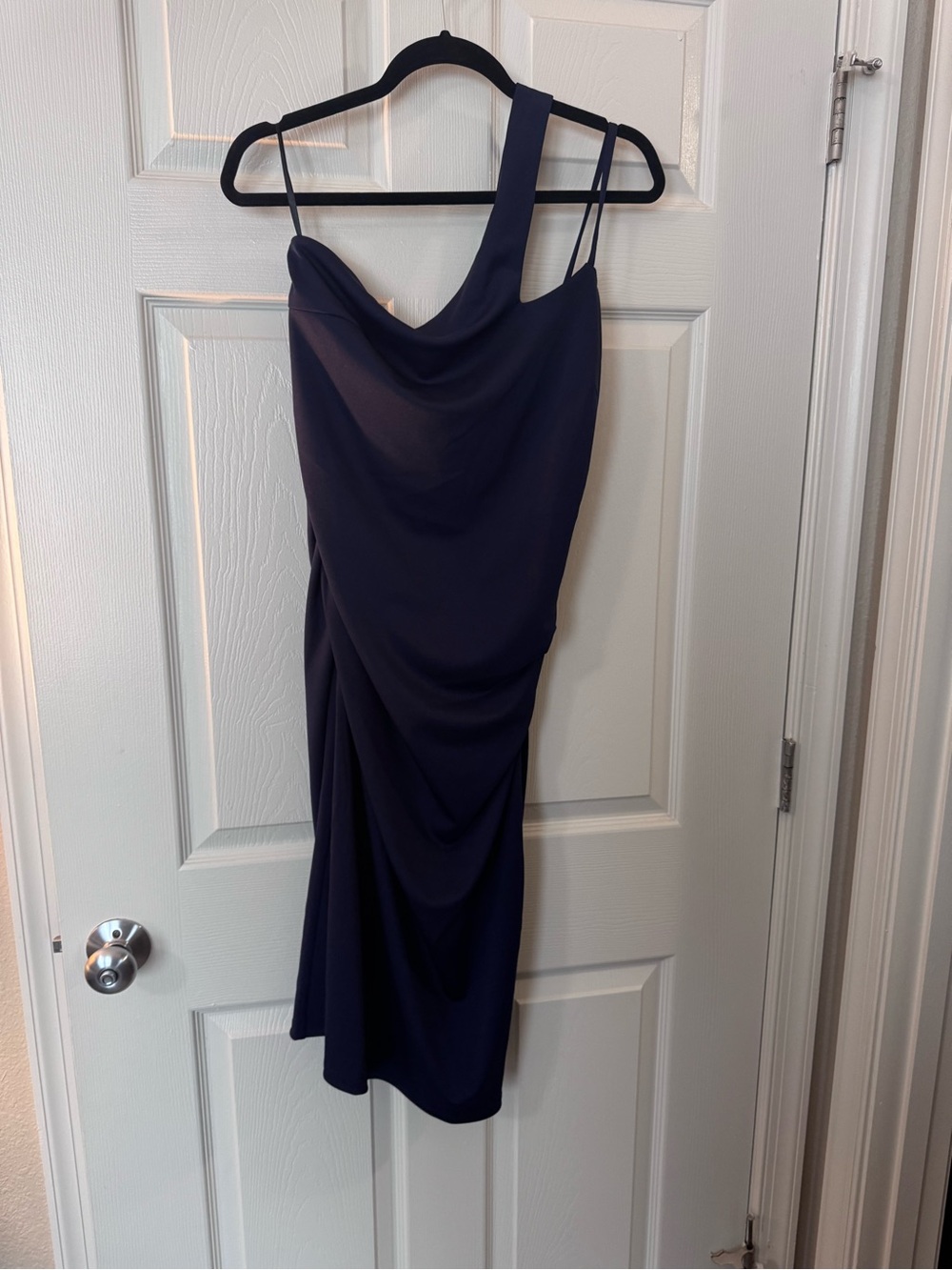 Grace Karin One-Shoulder Navy Draped Midi Dress